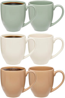 5five Koffiemokken Venice - 6x stuks - Keramiek - in 3 kleuren - 480 ml - 9 x 11 cm