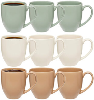 5five Koffiemokken Venice - 9x stuks - Keramiek - in 3 kleuren - 480 ml - 9 x 11 cm