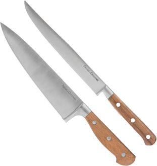 5five koks/snijmessen set Elegancia - set van 2x stuks - 34 cm - acacia hout