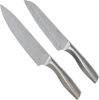 5five koks/vleesmessen set Precision - set van 2x stuks - 34 en 32 cm - RVS - zilver