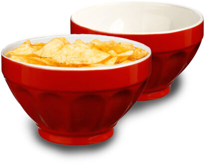 5five Kommetjes/soepkommen schaaltjes - 4x - Colorama - keramiek - D14 x H9 cm - rood - Stapelbaar