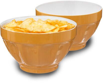 5five Kommetjes/soepkommen schaaltjes - 8x - Colorama - keramiek - D14 x H9 cm - okergeel - Stapelbaar