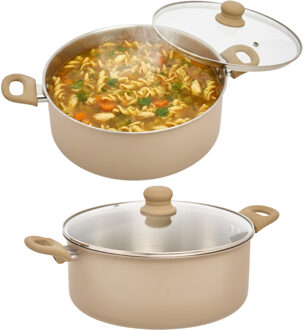 5five kookpan Paris - 2x - D28 cm - RVS - aluminium - beige/zilver - pannen