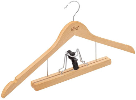 5five Kostuum of pak kledinghangers - 1x stuks - hout - 44 cm - naturel - met pantalon beugel