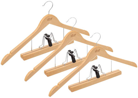 5five Kostuum of pak kledinghangers - 3x stuks - hout - 44 cm - naturel - met pantalon beugel