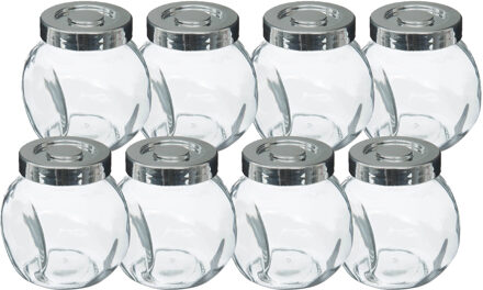 5five Kruidenpotten set - 8x stuks van 200 ml - glas - met rvs deksel - luchtdicht
