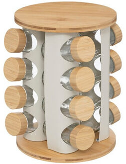 5five Kruidenrekje - 13 kruidenpotjes - D21 cm - wit / bamboe - kruiden potjes - keuken