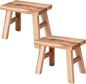 5five Krukje - 2x - teak hout - 31 x 19 x 25 cm - opstapje - krukje hout