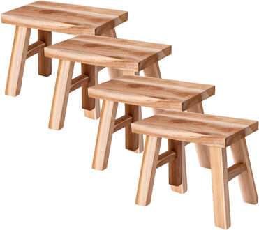 5five Krukje - 4x - teak hout - 31 x 19 x 25 cm - opstapje - krukje hout