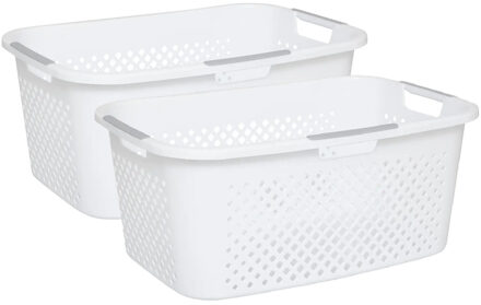 5five Kunststof wasmand - 2x - wit - 40 liter - 58 x 40 x 25 cm - manden voor wasgoed