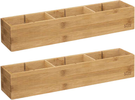 5five Lade/kast/badkamer organizer - 2x - 3 vaks - L38 x B8 x H7 cm - bamboe hout - lichtbruin - Opbergmanden