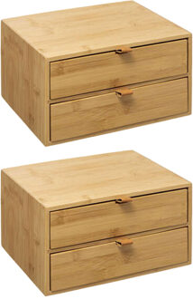 5five Ladeblokje/bureau organizer 2x lades - 2x - bamboe hout - L25 x B14 x H20 cm - lichtbruin