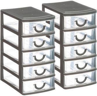 5five Ladeblokje/bureau organizer 2x lades - grijs/transparant - L12 x B15 x H25 cm - kunststof