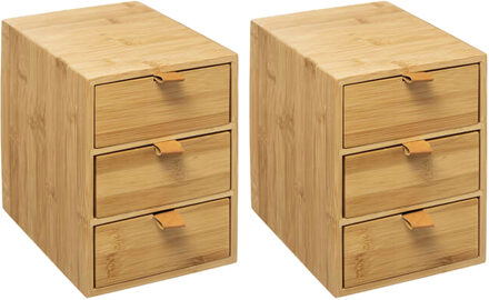 5five Ladeblokje/bureau organizer 3x lades - 2x - bamboe hout - L20 x B15 x H21 cm - lichtbruin