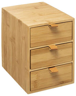 5five Ladeblokje/bureau organizer 3x lades - bamboe hout - L20 x B15 x H21 cm - lichtbruin