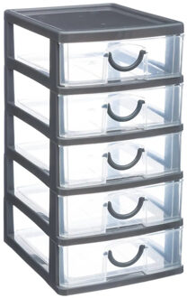 5five Ladeblokje/bureau organizer 5x lades - grijs/transp - L12 x B15 x H25 cm - kunststof - Ladeblok