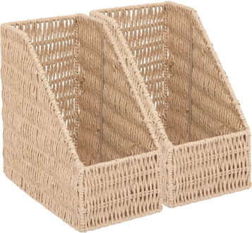 5five Lectuurbak/documenten opbergbak - 2x - naturel koord - metaal/touw - L15 x B26 x H27 cm