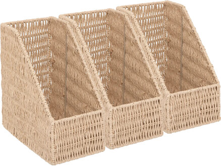 5five Lectuurbak/documenten opbergbak - 3x - naturel koord - metaal/touw - L15 x B26 x H27 cm