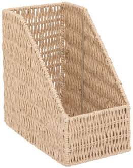 5five Lectuurbak/documenten opbergbak - naturel koord - metaal/touw - L15 x B26 x H27 cm