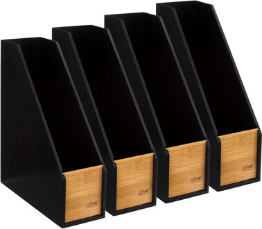 5five lectuurbak/tijdschriften cassette - 4x - zwart/bruin - B9 x D25 x H30 cm - hout