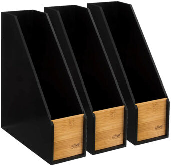 5five Lectuurbak/tijdschriftenrek - 3x - zwart - 9 x 25 x 30 cm - hout