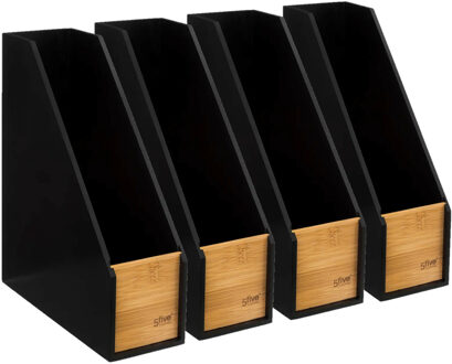 5five Lectuurbak/tijdschriftenrek - 4x - zwart - 9 x 25 x 30 cm - hout