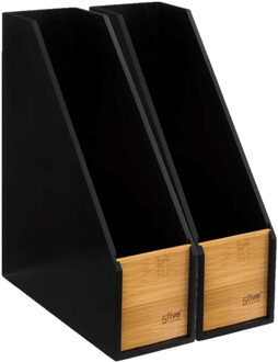 5five lectuurbak/tijdschriftenrek zwart hout - 2x - 9 x 25 x 30 cm - tijdschriftenrek