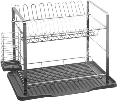 5Five Luxe afdruiprek/afwasrek - 2-laags - lekbak - verwijderbare bestekbak - grijs - 50 x 30 x 34cm
