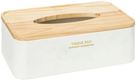 5five Luxe Tissuedoos/tissuebox Alexa - wit/naturel - polyresin/hout - 25 x 13 x 9 cm