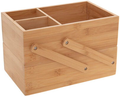 5five Make-up badkamer sorteer organizer - 2 laags bakje - 25 x 16 cm - bamboe - Pennenbakje