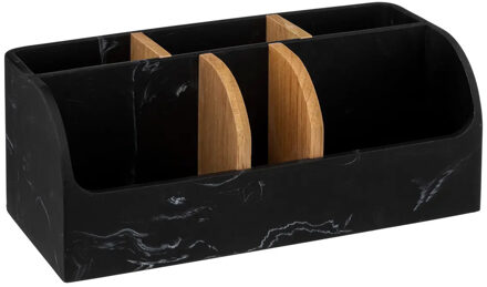 5five Make-up badkamer sorteer organizer - 6 compartimenten bakje - zwart - 25 x 12 x 10 cm