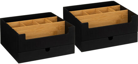 5five Make up organizer - 2x - zwart - 26 x 24 x 13 cm - bamboe hout - pennenbakje / bureau