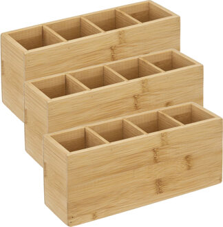 5five Make-up organizer - 3x - 22,5 x 7 cm - bamboe 4-vaks - rechthoek