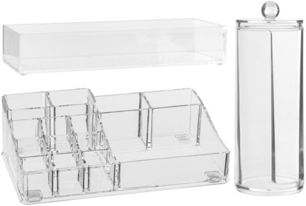 5five Make-up organizer set vakjes 22,5 x 7 en 25.5 x 5 cm en een wattenschijfjes dispenser