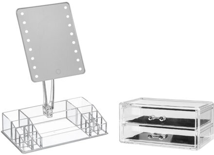 5five Make-up organizer set vakjes en lades 19 x 9 cm en een LED spiegel