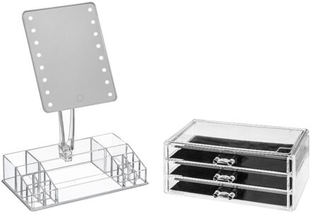 5five Make-up organizer set vakjes en lades 24 x 11 cm en een LED spiegel - Make-up spiegeltjes