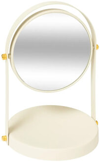 5five Make-up spiegel met standaard - 18 x 26 cm - metaal - ivoor wit - badkamer/kaptafel - draaibaar