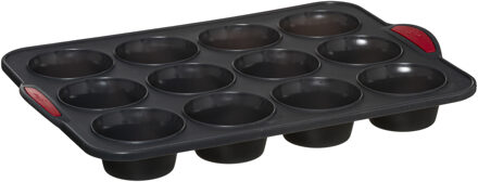 5five Muffins en cupcakes bakken bakvorm/bakblik - 33 x 24 cm - voor 12x stuks - Siliconen - Muffinvormen / cupcakevorme Zwart