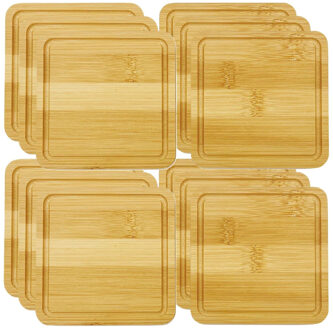 5five Onderzetters voor glazen - 12x stuks - vierkant - bamboe hout - 10 x 10 x 1 cm
