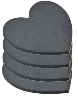5five Onderzetters voor glazen - 4x stuks - hartjes - Leisteen - 10 x 0.8 cm Antraciet