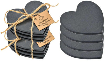 5five Onderzetters voor glazen - 8x stuks - hartjes - Leisteen - 10 x 0.8 cm