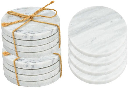 5five Onderzetters voor glazen - 8x stuks - rond - Marmer - wit - 10 x 0.8 cm