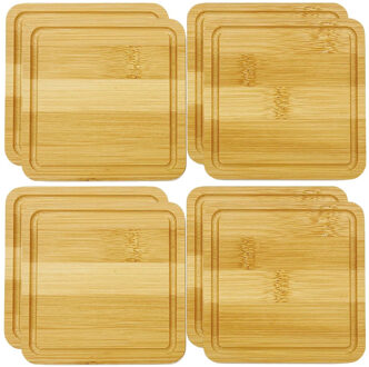 5five Onderzetters voor glazen - 8x stuks - vierkant - bamboe hout - 10 x 10 x 1 cm