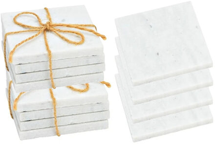5five Onderzetters voor glazen - 8x stuks - vierkant - Marmer - wit - 10 x 0.8 cm