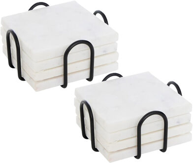 5five Onderzetters voor glazen - marmer - 8x stuks - vierkant - steen - 10 x 10 cm