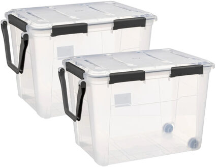 5five opberg Box met deksel - 2x - Protect - 100 liter - 67 x 46 x 47 cm - kunststof - transparant