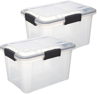 5five opberg Box met deksel - 2x - Protect - 18 liter - 38 x 29 x 25 cm - kunststof - transparant
