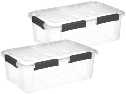 5five opberg Box met deksel - 2x - Protect - 32 liter - 58 x 39 x 22 cm - kunststof - transparant