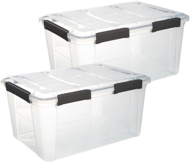 5five opberg Box met deksel - 2x - Protect - 50 liter - 58 x 38 x 32 cm - kunststof - transparant