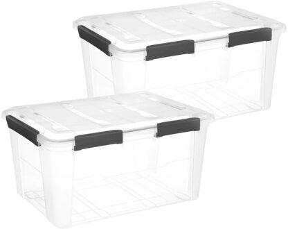 5five opberg Box met deksel - 2x - Protect - 75 liter - 64 x 48 x 34 cm - kunststof - transparant